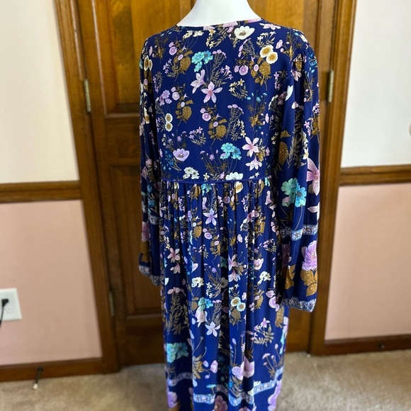 Blue Pink Long Sleeve Sundress with Bishop Sleeves - Picture 7 of 10
